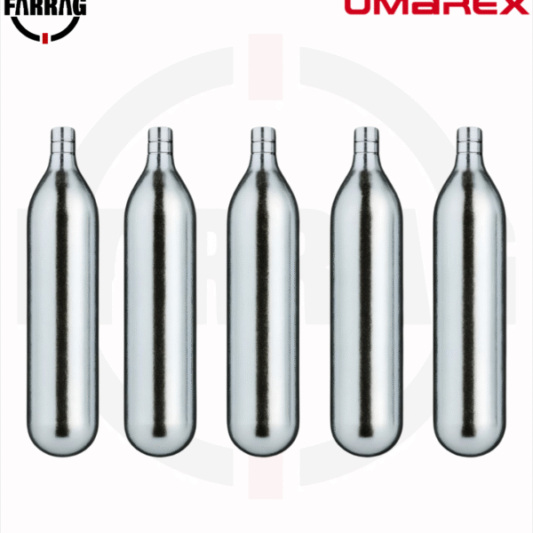 5 كبسولات CO2 Umarex الأصلية 12 جم لتشغيل المسدسات الهوائية وAirsoft – أداء مستقر وجودة ألمانية، متوفرة الآن من FARRAG Hunting.